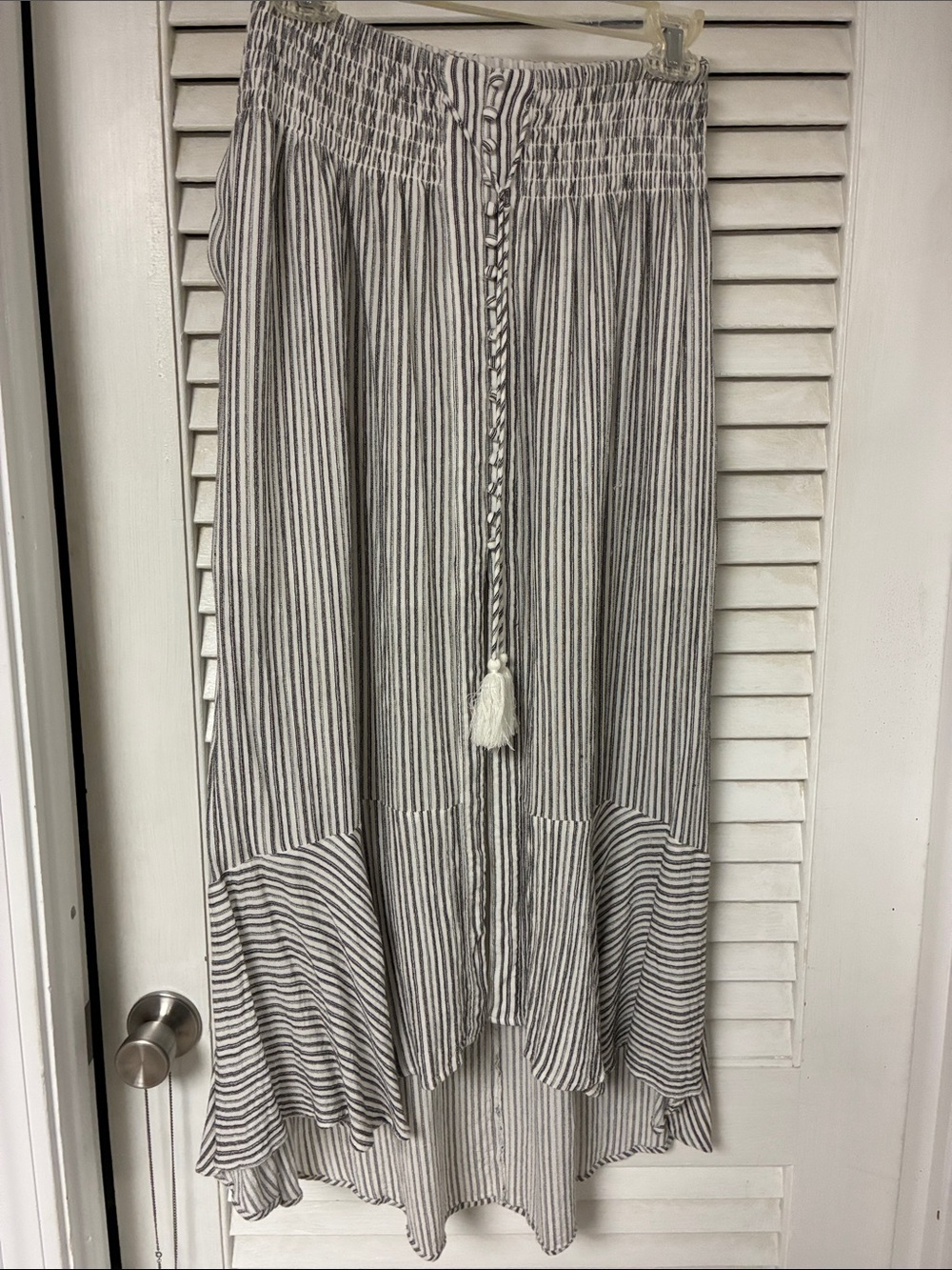 American Eagle Outfitters Black & White Striped Tassel Maxi Skirt